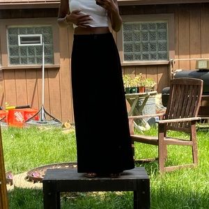 Vintage Long Black Velvet feel Skirt